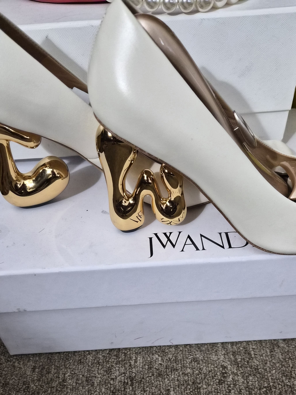 JW ANDERSON Cream Pumps with Gold Sculptural Heel